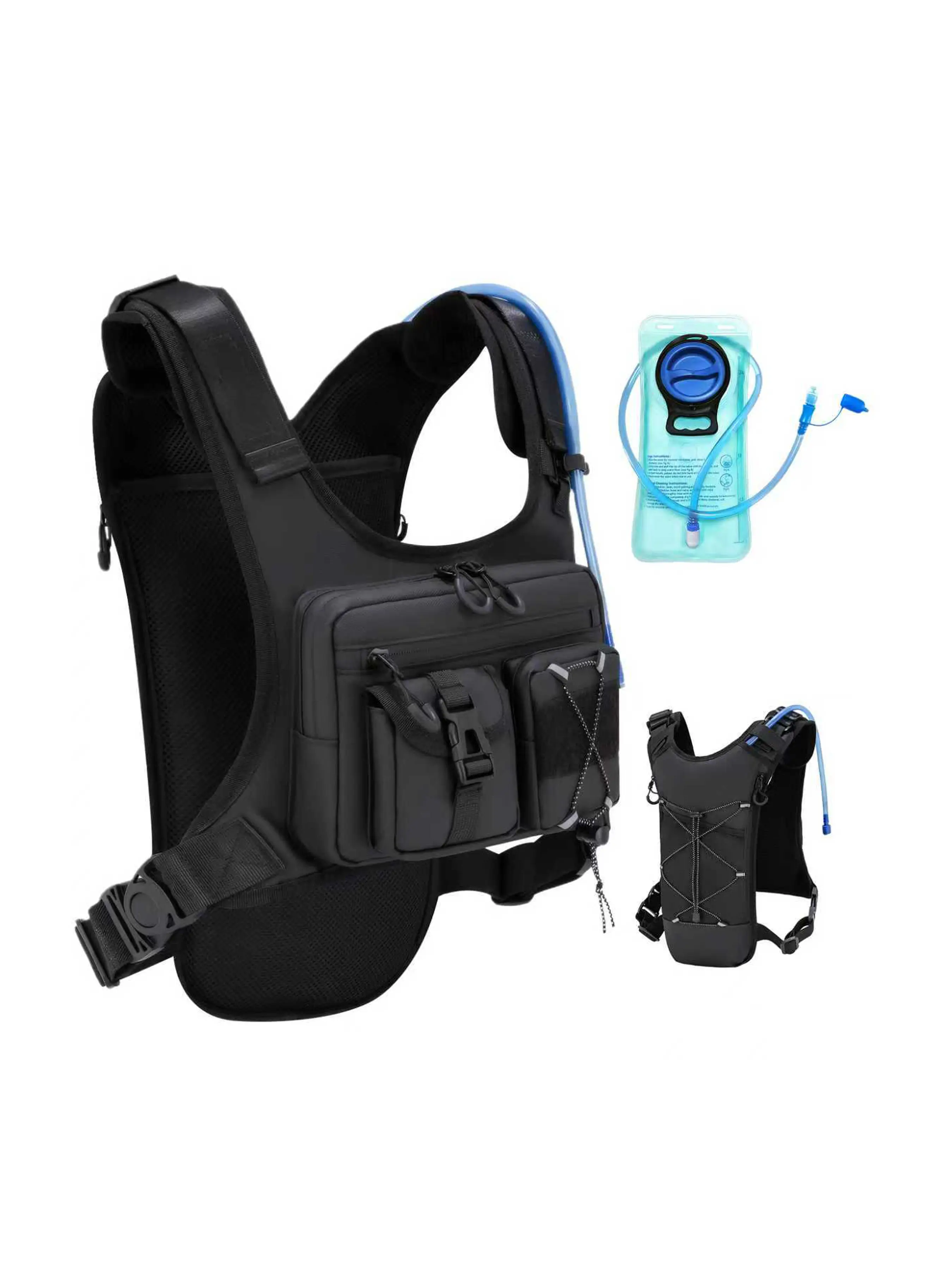 Christmas Gift Running Vest,Unisex Hydration Pack with 2L Water Bag, Multi-Pocket Edc, Lightweight Adjustable Outdoor Sport Active Gear Backpack, Reflective Design, Jogging Equipment