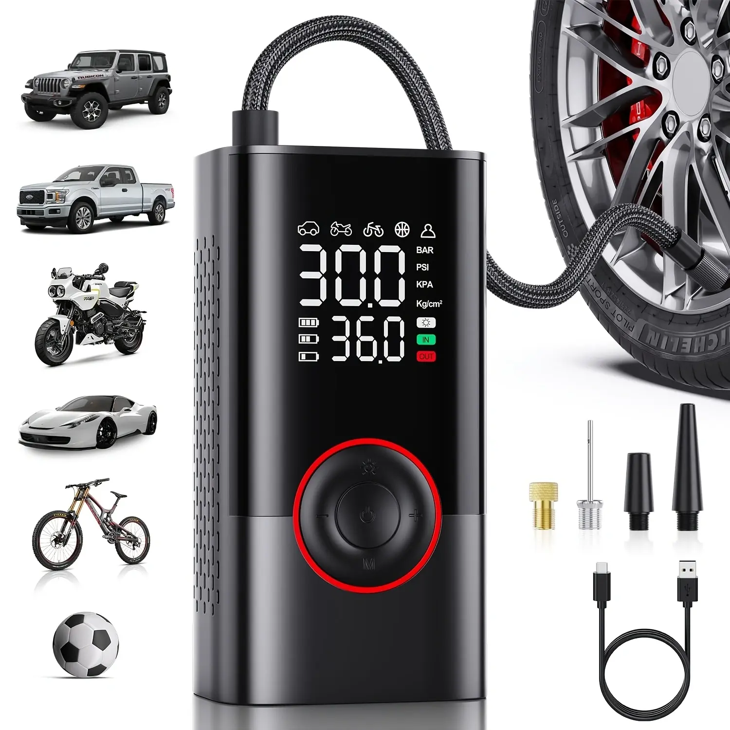 【DealsForYouDays】Tire Inflator Portable Air Compressor Portable Cordless Mini Air Pump with Digital Pressure Gauge Inflater 150PSI 3X Fast Inflation Auto Shutoff Large Battery Tires Pump for Cars Motors Bikes Balls