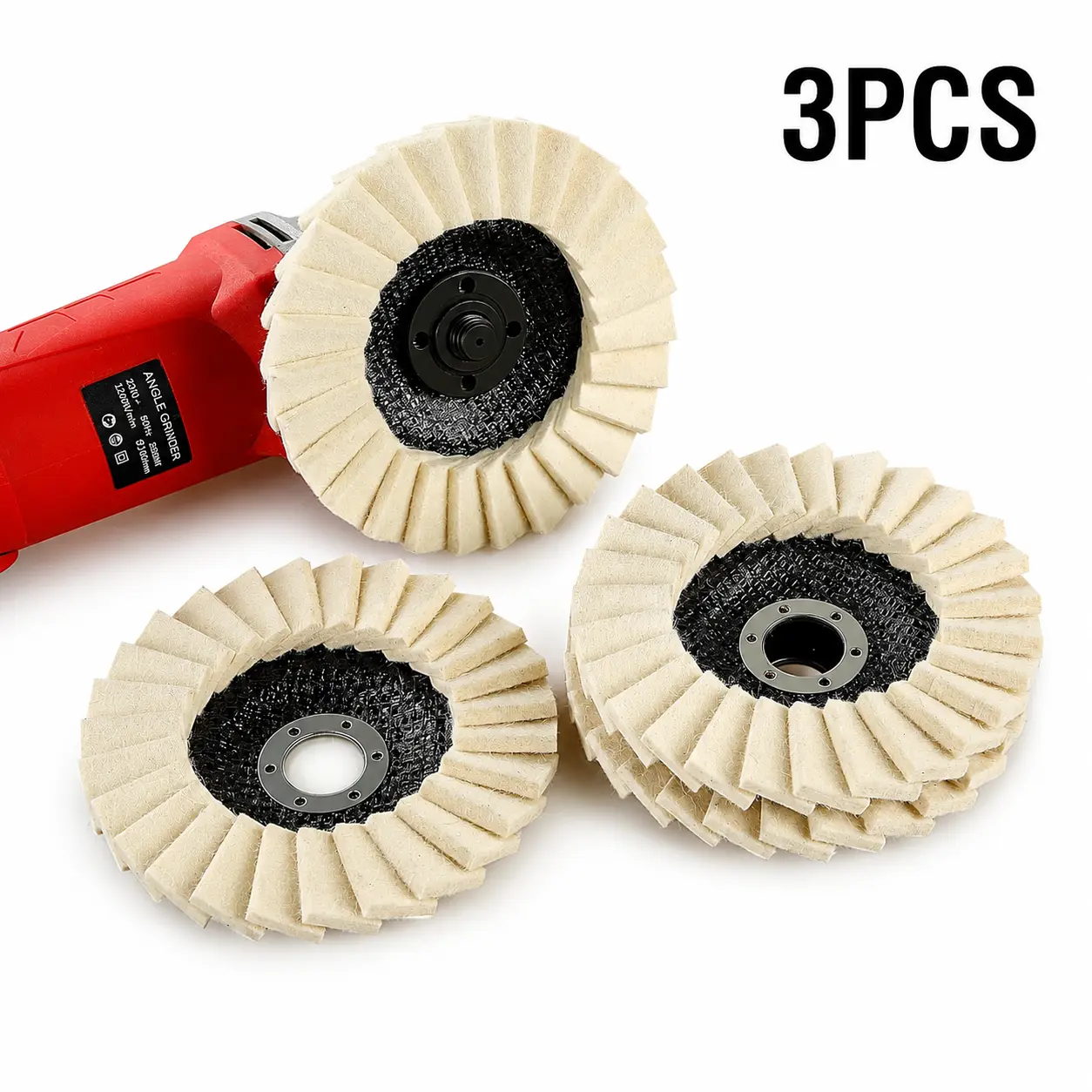 5-Inch Durable Wool Polishing Discs for Polisher, 3-Pack Angle Grinder Accessory for Automotive Surface Finishing, High-Gloss Mirror Effect Multi-Material Efficient Buffing Wheels