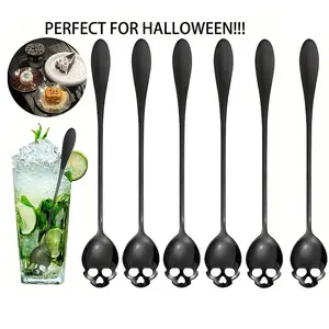 6-Piece Stainless Steel Skull Spoon Set, Gothic Style Stirring Spoon, Dessert Espresso Spoon, Gothic Skull Cutlery, for Decoration, Halloween, Christmas, Parties, Gifts, Housewarming Celebrations.