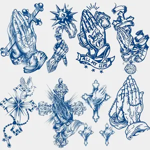 8 Sheets Waterproof Temporary Tattoo Stickers Set, Herbal Juice Prayer Hands Cross Peace Dove Geometric Totem Designs, Body Art Accessories