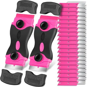 Razor Blade Scraper Tool Kit-2 Pack Razor Scrapers and 40 Pcs Extra Blades, Plastic Paint Scraper Tool. Razor Scrapers for Glass Top Stove, Window, Cooktop, Oven and Floor Cleaning