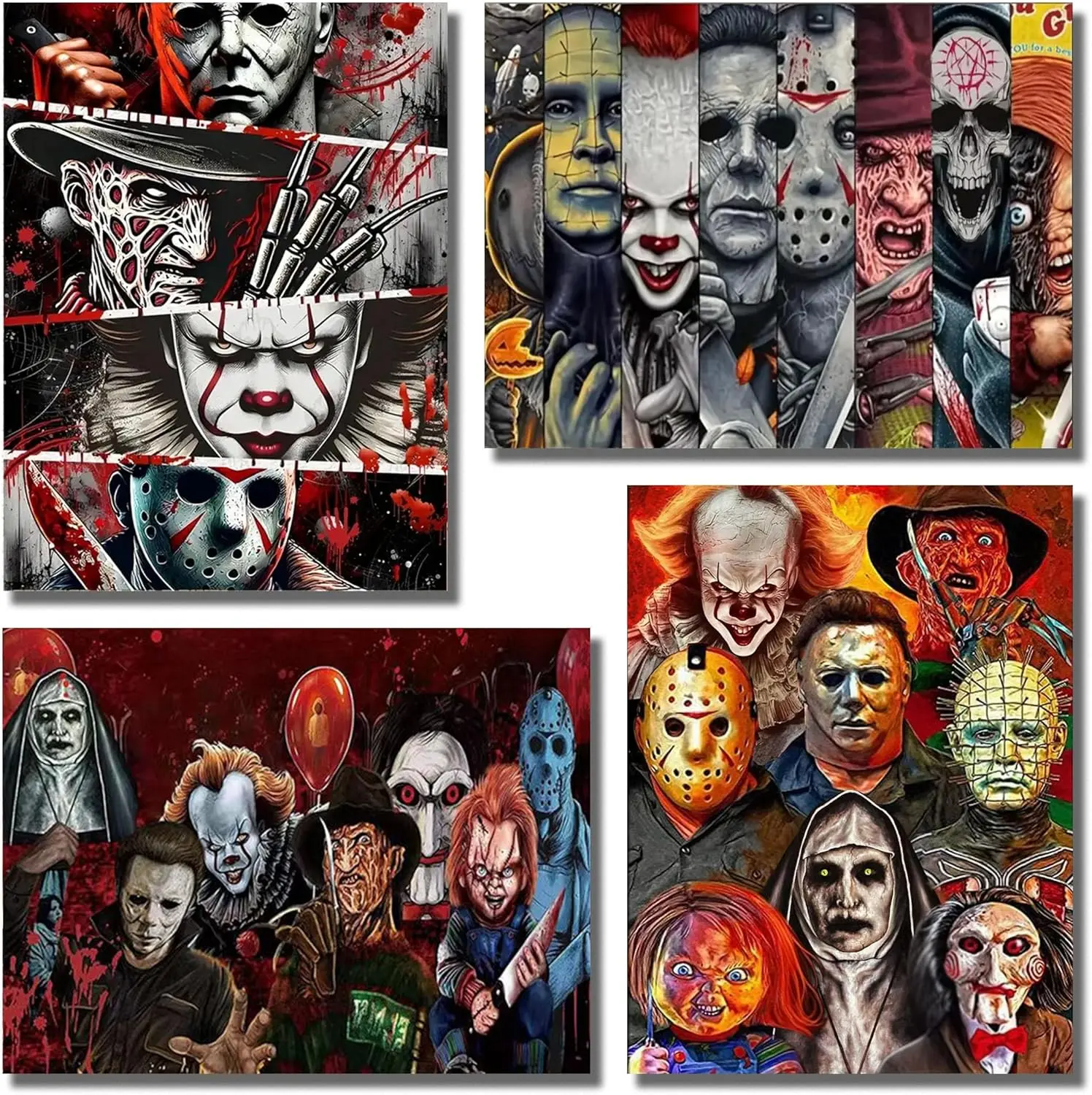 4 Pack Halloween Diamond Art Kits for Adults Beginners,Horror Diamond Painting Kits for Adults,5D Full Drill DIY Diamond Dot Gem Art Kit Wall Home Decor Arts Craft 12x16 inch