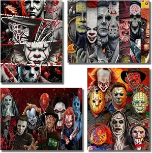 4 Pack Halloween Diamond Art Kits for Adults Beginners,Horror Diamond Painting Kits for Adults,5D Full Drill DIY Diamond Dot Gem Art Kit Wall Home Decor Arts Craft 12x16 inch