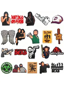 20pcs Cartoon Walking Dead PVC Shoe Accessories, Classic Horror Character Cross DIY Waterproof Detachable Clogs for Kids Christmas Gift