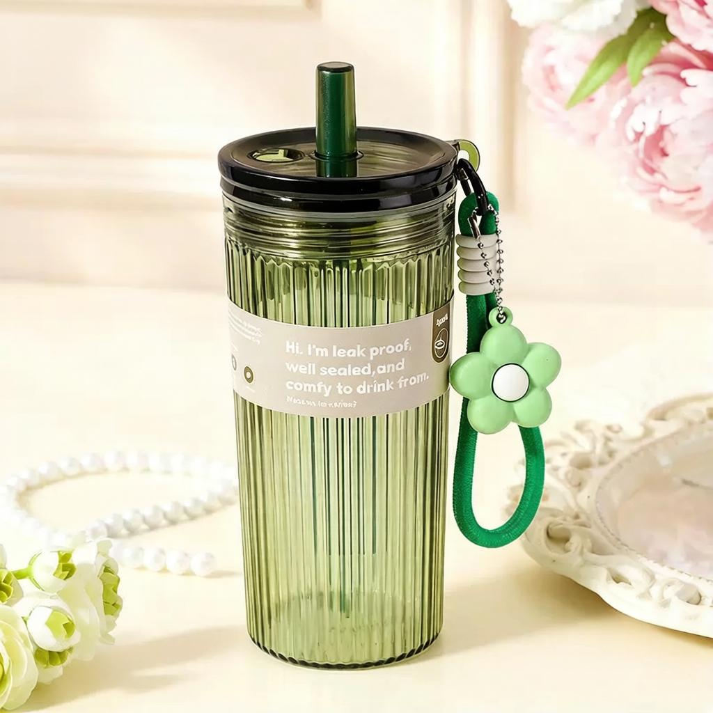 Ins Style Aesthetic Double-Wall Straw Cup, BPA-Free Food-Grade, Heat-Resistant Coffee Tumbler for Women, Large Capacity Leak-Proof Water Bottle with Strap, Summer Iced Coffee Travel Mug, Reusable Juice Cup for Office, School, Commute, Outdoor