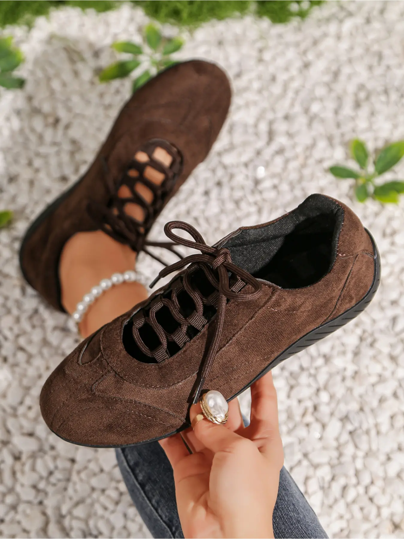 Suede Hollow-out Lace-Up Platform Sneakers | Height-Increasing Retro Casual Shoes for Women, Breathable Adjustable Sneakers, Trendy Sneakers, Fashionable Casual Sneakers, Versatile Thick Sole Sneaker, Thick Soled Sneakers (Brown/Khaki/Gray)