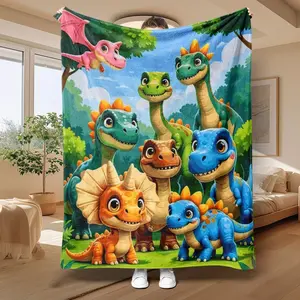 Dinosaur Blanket for Boys, Cute Smiling Dinosaur Digital Print Flannel, Soft and Warm Animal Theme Blanket for All Seasons, Flannel Blankets