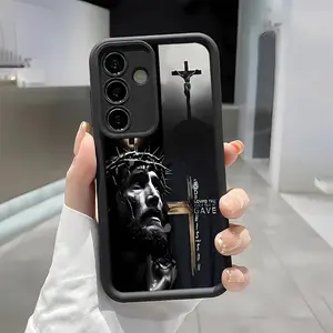 Black & White Jesus Cross Design Soft&Flexible TPU Silicone Phone Case For Galaxy S26 Ultra S25 Edge S24 FE S23 S22 S21 Plus A13 A14 A15 A16 A17 A33 A34 A35 A36 A52 A53 A54 NOTE20 Durable|Shockproof|Full Camera Protection|Anti-Fingerprint
