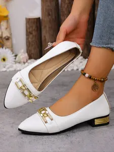 Women's Pointed Toe Flat Shoes with Chain Buckle Decoration, Thick Sole for Height Increase, All Seasons Fashion Casual Slip-Ons, Chain Decorated Loafers, Casual Flats