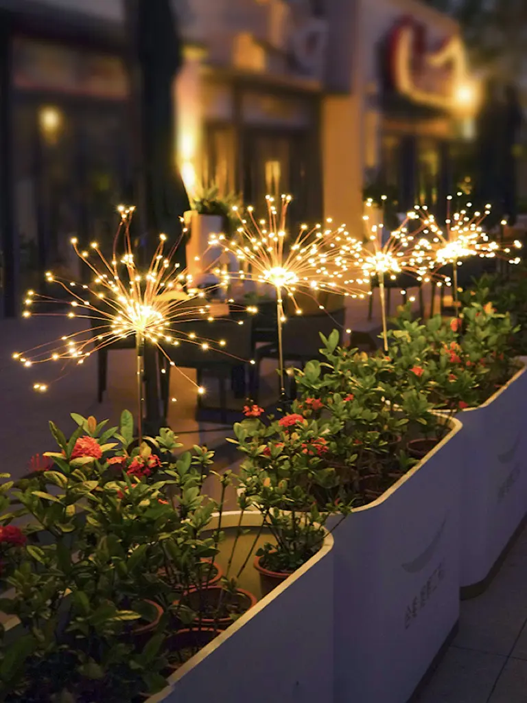 6 Pack 90 LED Copper Wire Solar Powered Outdoor Garden Lights ( 3 Pack Warm + 3 Pack Colorful )- 8 Flashing Modes -Changing Decorative Sparkle Stake Lights Water-Resistant, Perfect For Christmas Pathway Lawn Decor, Firework Theme
