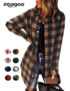 Zeagoo Last Chance Flannel for Women Fall Fashion Long Sleeve Plaid Button Down Shirts Shacket Blouse Top with corduroy knitted shirt Casual Outerwear
