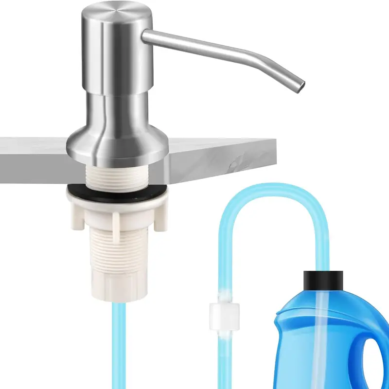 Kitchen Hack- Under Sink Dish Soap Dispenser with 47" Tube Hose and Check Valve for Prevent Backflow for Countertop Dispensador De Jabon de Cocina Kitchen Sink Accessories Pump White