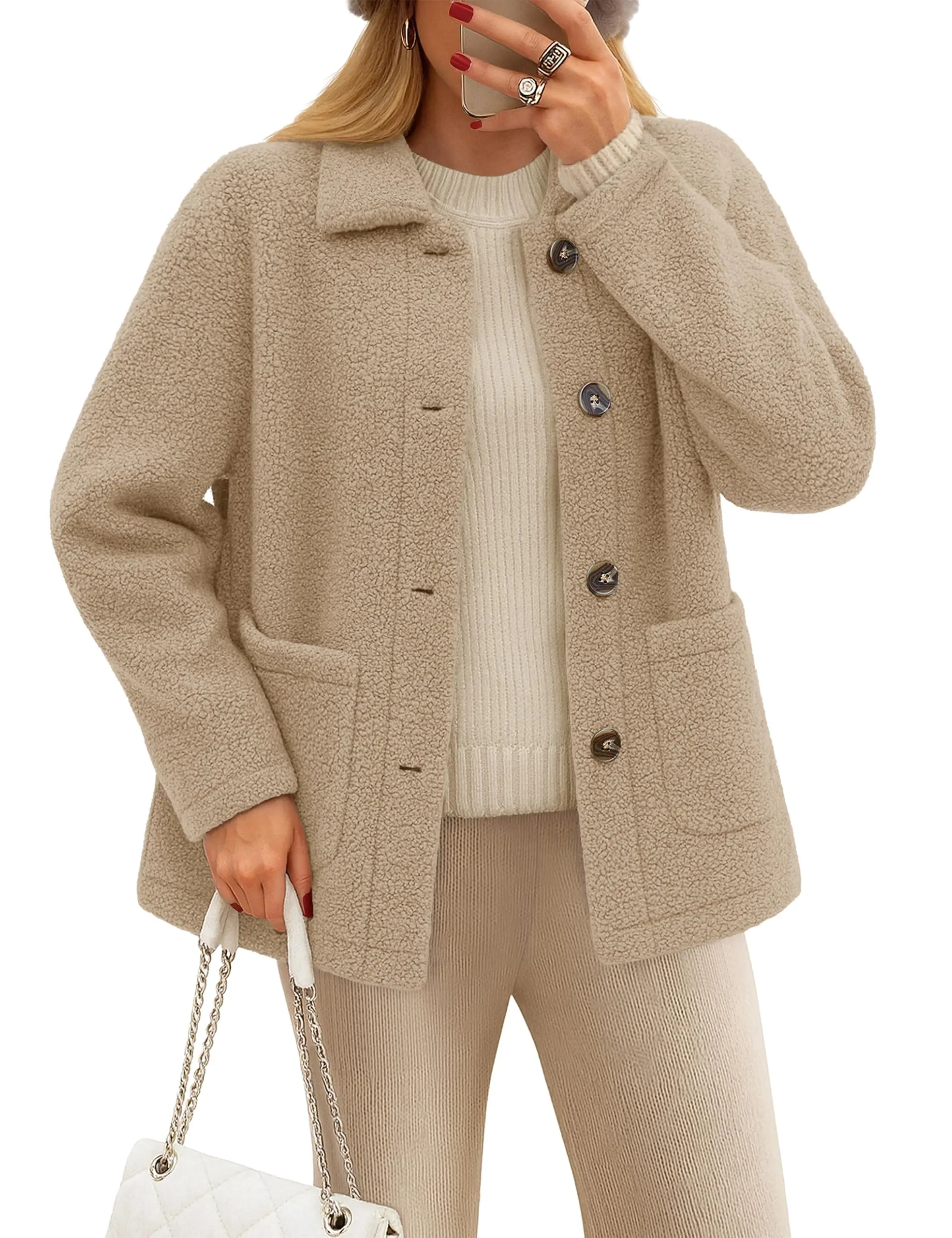 YUCOLEN Womens Fleece Jacket Button Down Sherpa Jacket Long Sleeve Teddy Coat Fuzzy Winter Warm Outerwear with Pockets