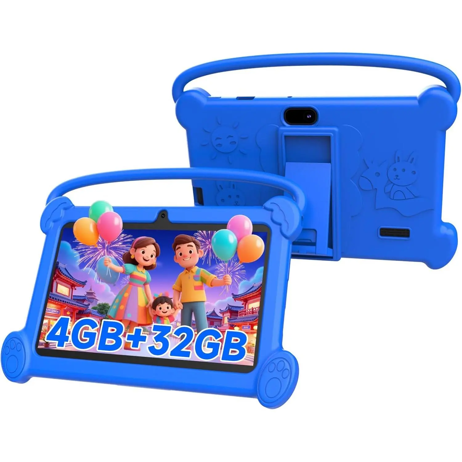 Kids' Shockproof Android Tablet for 3-9 Year Olds, 7-Inch Touchscreen, WiFi Enabled, 32GB, Parental Controls, Dual Camera, GPS - Blue, Touchscreen Android Tablet, Wi-Fi, Dual Cameras, Pre-Installed Android Apps