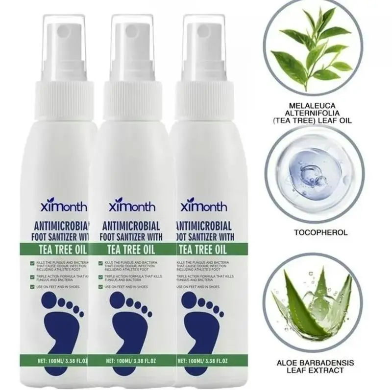 (3 bottles)Tea Tree Oil Foot Spray - Plantar Moisturizing Deodorant for Odor Control & Dry Feet Care, Natural Foot Sanitizer with Antifungal Properties,Ximonth Clear Foot Sanitizer Spray,for Foot & Shoe Freshness long-lasting antibacterial pecueca