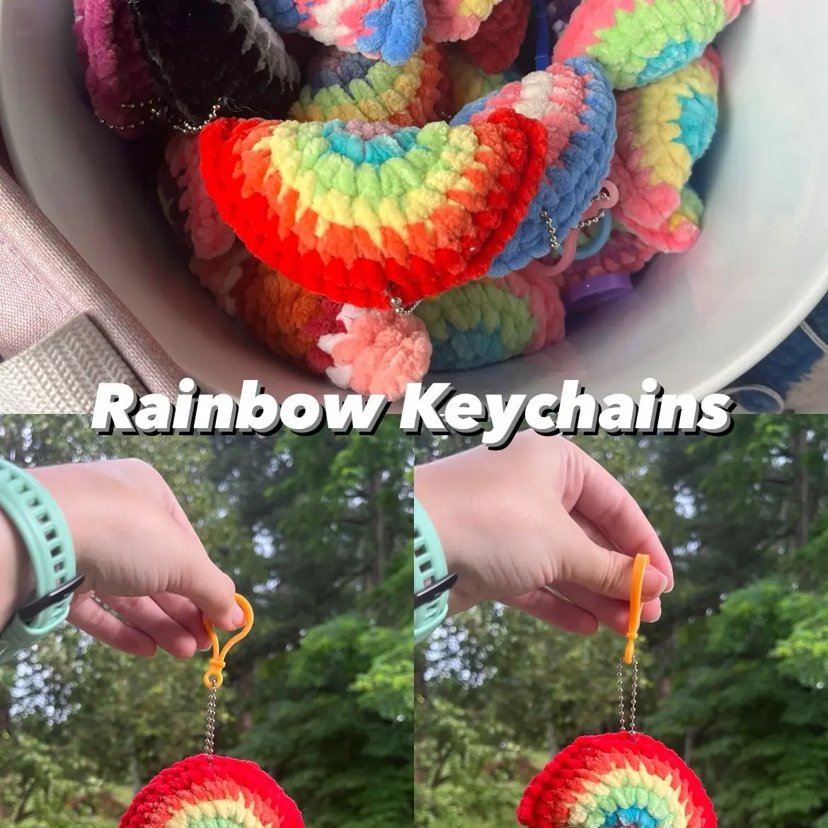Hand Crocheted Rainbow Keychains - Pride Rainbow Keychains