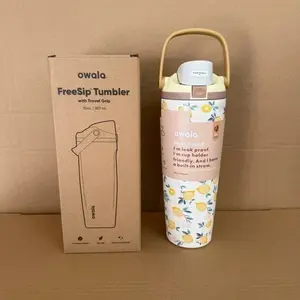 Owala 30oz FreeSip Sway Tumbler Lemon Printed with Travel Grip Water Bottle Gift
