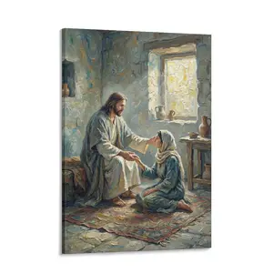 religious print Jesus Healing Woman Canvas Wall Art - Compassionate Christ Religious Painting - Christian Home Decor & Faith Gift Jesus Christ & Believer Canvas Print - Spiritual Wall Decor for Prayer Room & Living Room