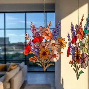 [ACRYLIC NOT GLASS] Vibrant Wildflower Acrylic Suncatcher – Colorful Floral Window Hanging, Botanical Sun Catcher Decor, Nature Inspired Gift for Flower Lovers