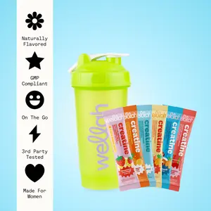 Wellah Creatine Sample Pack + Shaker Bottle | Creatine Monohydrate Stick Packs Energy Drink Beverage Sport Convenient Daily