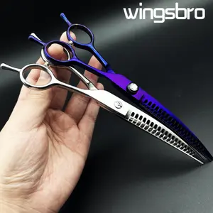 7 inches wingsbro Pet Grooming Scissors, Down Curved Stainless Steel Pet Hair Trimming Tools, Professional Dog Thinning Shears