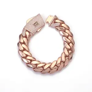 Iced Out Clasp Miami Cuban Link Bracelet for Men Women, Hip Hop Chunky Chain Jewelry, Gold/Silver Plated, 6mm-24mm