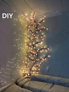 DIY Cherry Tree Lamp with 72/96/144 LEDs Bendable LED Branch Lamp 8 Flashing Modes USB Powered Indoor Atmosphere Decoration for Bedrooms Living Rooms Walls Parties Festivals Weddings Lighted Floor Standing Light Up Rose