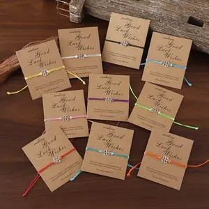 10Pcs/set Good Luck Wish Bracelet, 4 leaf clover Charm Pendant Bracelet, lucky bracelet Gift, Good Luck Wish Card Bracelet Gift, Colorful Adjustable Bracelet, Gift for Family Friend