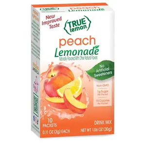 True Lemon Peach Lemonade Water Enhancer Drink Mix (10 Packets), Low Calorie Drink Mix Packets for Water, Powdered Drink Mixes & Flavorings, Individual Drink Packets, Water Flavor Packets with Stevia