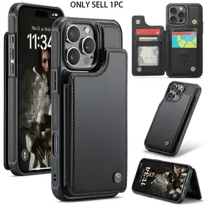 Shockproof Phone Case with Card Holder, PU Leather Phone Protective Cover, Protector, Phone Guard, Phone Accessories Compatible with iPhone 11 12 13 14 15 Plus 16 Pro Max, Casing