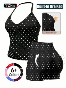 Fashionable Sports Set for Fitness Enthusiasts, Polka Dot Print Halter Top and Shorts, Summer Gym Yoga Running, Sporty Set