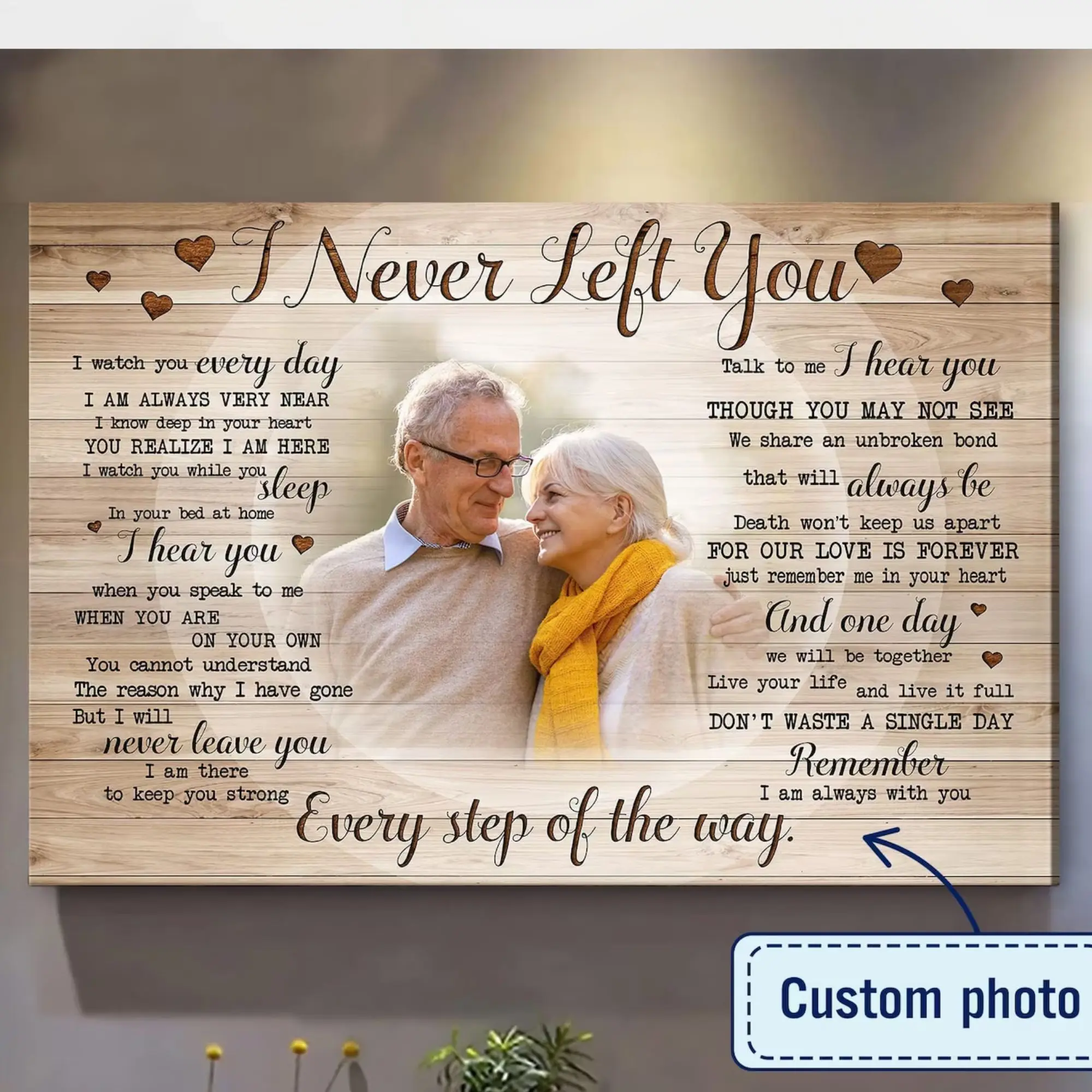 Personalized Memorial Canvas (1.5 in frame) Ready To Hang, I Never Left You Sympathy Gift for Loss of Loved One, Custom Photo Memorial Canvas Wall Art, Sympathy Gift, Christmas Gift For Family, Xmas Gift Idea