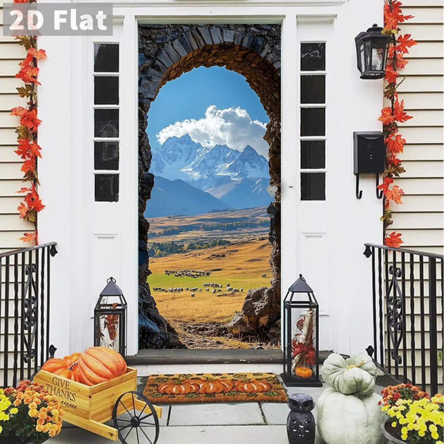 Landscape Pattern Door Sticker, Removable Self-adhesive Door Decal, Decorative Sticker for Home Living Room Bedroom, Ornaments