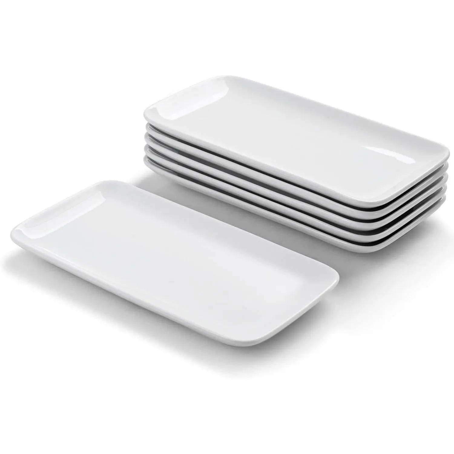 Rectangle Serving Platters Set of 6, White Serving Plates 9 inch, Small Ceramic Dinner Plates for Dessert, Sushi, Party, Side Dishes