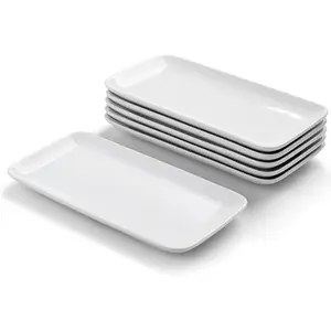 Rectangle Serving Platters Set of 6, White Serving Plates 9 inch, Small Ceramic Dinner Plates for Dessert, Sushi, Party, Side Dishes