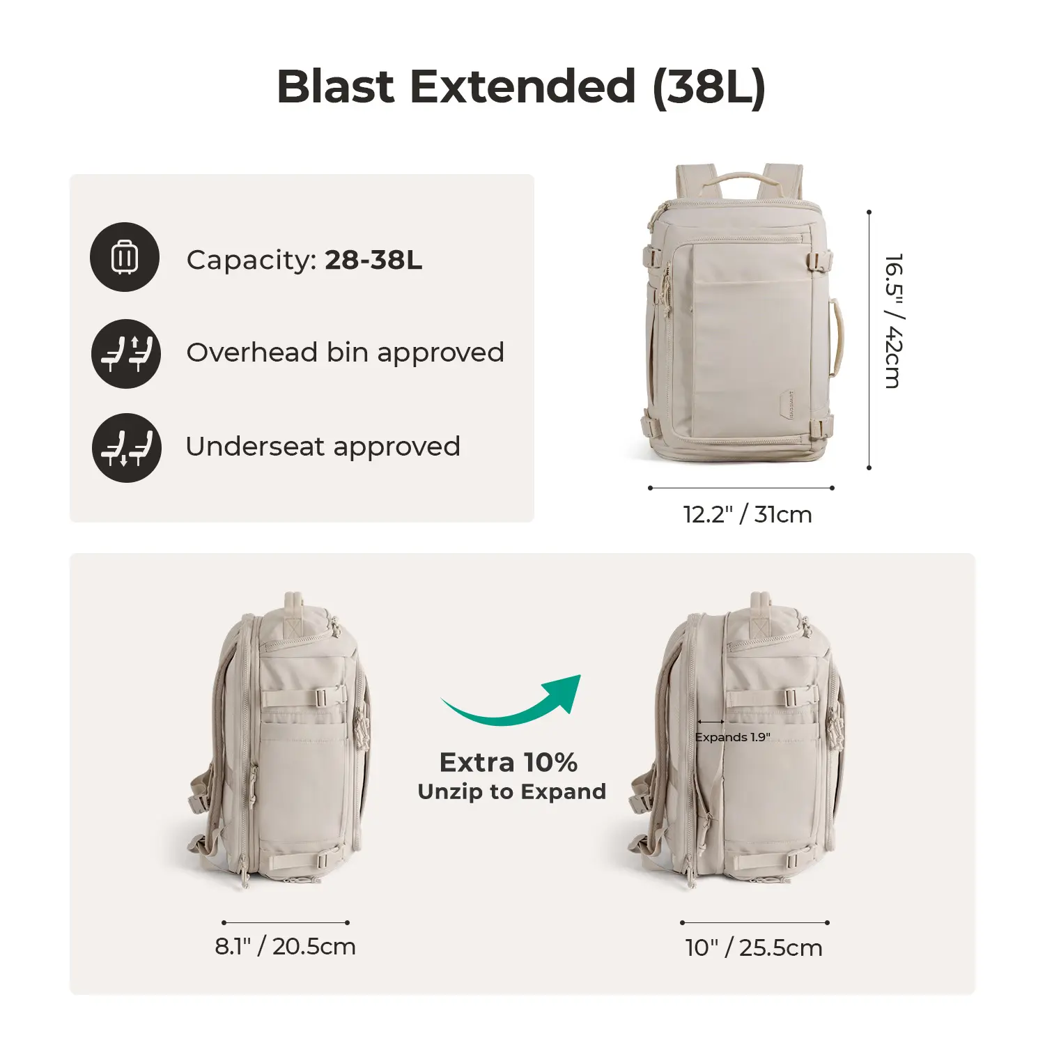 BAGSMART Blast Quick Access 28L-38L Waterproof Carry-On 