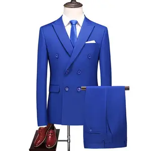 Men’s Plus Size Two-Piece Suit – Double-Breasted, Solid Color, Stand Collar, British Slim Fit