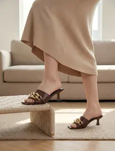 Women's Fashionable Allure - Sexy Low-Heeled Slingback Sandals with Chain Decoration Summer Footwear Girl Elegant Casual Walking Shoes Comfort Parent Design