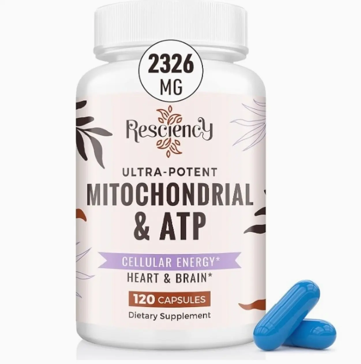 Resciency 2326 MG Mitochondrial Supplements with ATP, Vitamins, CoQ10 & PQQ, More Effective Than Creatine HMB & Nitric Oxide, Energy, Endurance, Strength, Recovery & Muscle, Organic, 120 Capsules