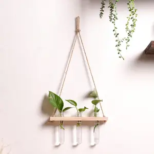 Wall Hanging Plant Terrarium, Wooden Plant Propagation Station, Retro Plant Hydroponic Test Tube for Home Garden Office Decor, Hanging Planters, Unique Gardening Gift
