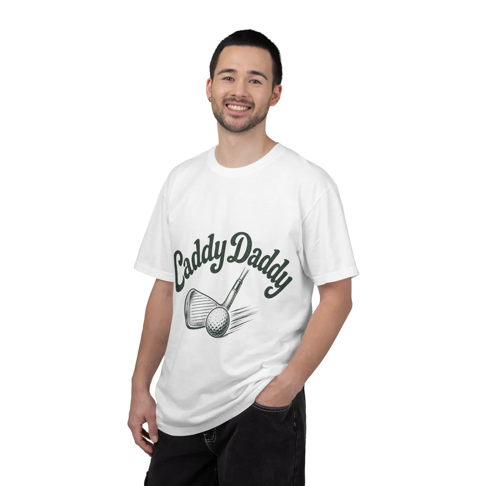Men's Caddy Daddy Graphic Tshirt, Soft Heavyweight Cotton Shortsleeve Top, Garment-Dyed Loose Fit Golf Tee, Menswear, Flannel, Denim, Fabric
