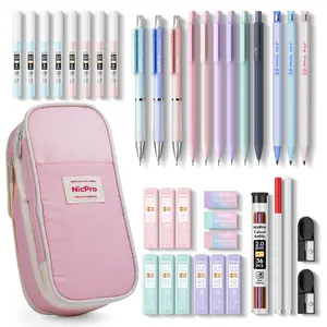 Nicpro 38PCS Aesthetic School Supplies, Cute Mechanical Pencils 0.5, 0.7, 0.9 & 2.0 mm with 564PCS Lead Refills, Pastel Mechanical Pencil Set for Students Girls Writing Drawing Drafting - Pink Case