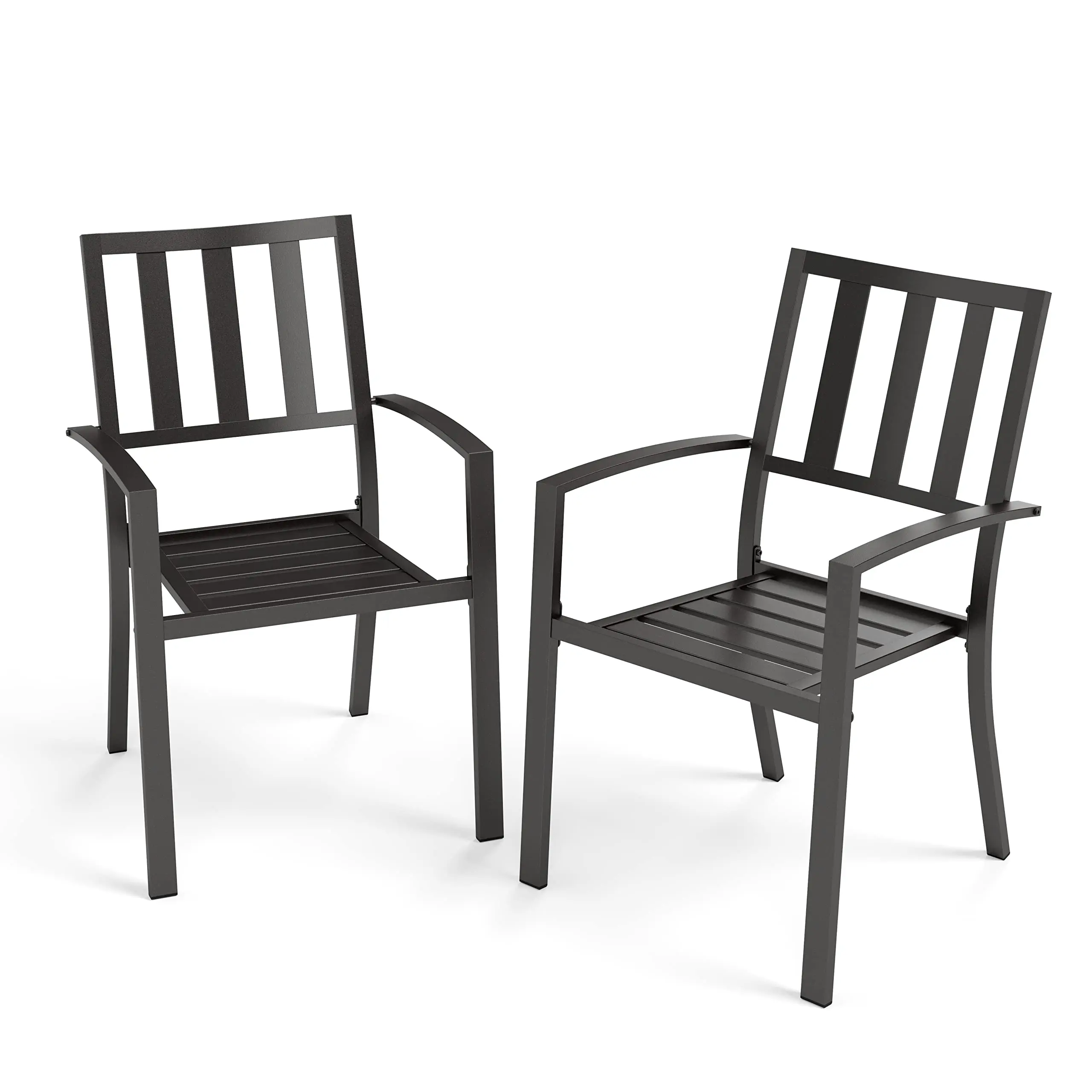 【set】PHIVILLA Patio Dining Chairs, 300Lbs Stackable Wrought Outdoor Metal Dining Chairs with Armrest for Outdoor Kitchen Garden, Backyard - 2 Pack