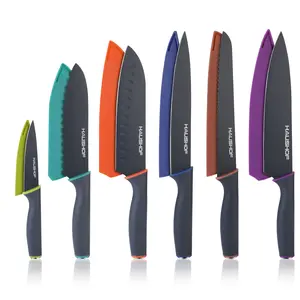 #JumpstartSale HAUSHOF Kitchen Knife Set, 12-Count Knives Set with 6 colorful Sheaths, Non-Stick Coated Stainless Steel Blades for Slicing, Dicing&Cutting, Gifts Knife Set for Dad, Mom, Husband and Wife