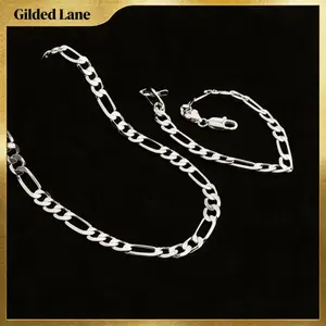 925 silver-plated Ferragamo chain Jewelry Set for Men Women Bracelet and Necklace 20 and 24 Inches Figaro Chain Lobster Claw 4mm/6mm Wide