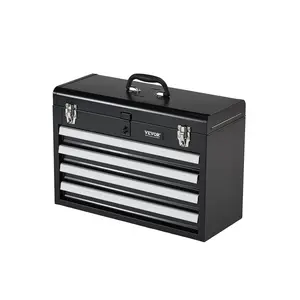 summervibes VEVOR Metal Tool Box, 20.5-inch, Portable Metal Tool Box with 4 Drawers, Small Tool Chest with EVA Liners, Ball Bearing Slide Drawers Locking Powder Coated Finish, Multi-Function Tool Organizer