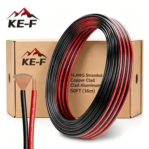 KE-F 50FT 16 Gauge 2 Conductor Red Black PVC Electrical Wire Cable Flexible Copper Clad Aluminum Extension Cord Low Voltage 12V/24V DC Automotive Wire for Speaker Wire LED Wire