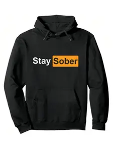 Men's Black "Stay Sober" Graphic Hoodie - Casual Sweatshirt Hoodie Trending #MindfulCasualStyle, Hot-Selling Daily Top for Calm/Relaxed Looks, Must-Have in Men's Apparel with Positive Vibe Aesthetic & Comfort Fit