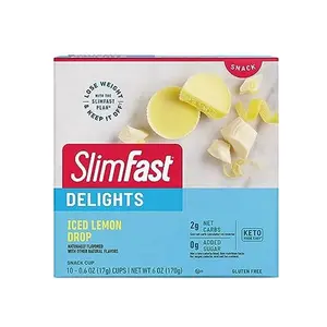SlimFast Delights Iced Lemon Drop Snack Cup, Lemon Flavored Snacks, 0g of Sugar, 2g of Net Carbs, 10 Count